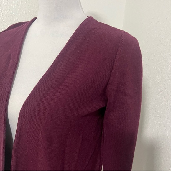 Loft Women’s XS Drape Open Front Cardigan Sweater Long Sleeve Plum/Maroon Office - Picture 2 of 8